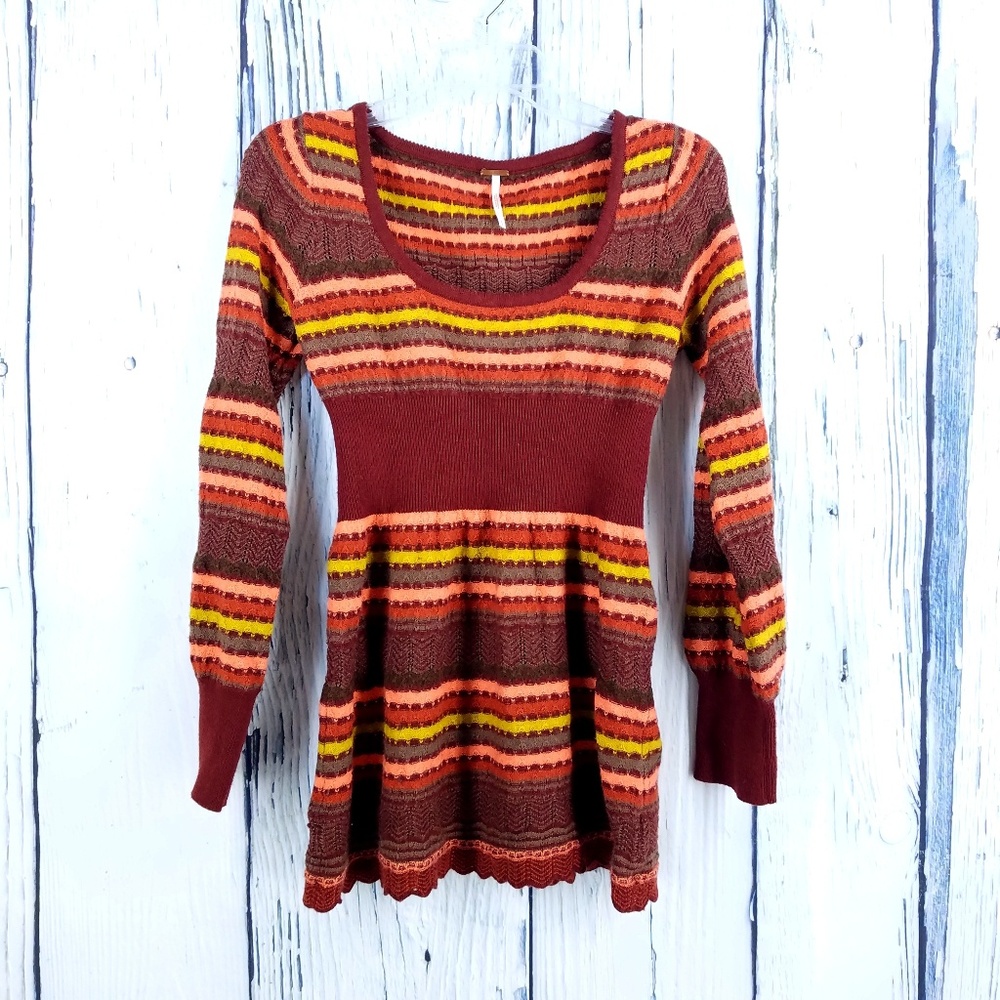 Free People | Striped Fitted Sweater Sz L